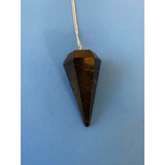 Black Tourmaline crystal pendulum on silver chain with Quartz bead - Picture 3 of 7